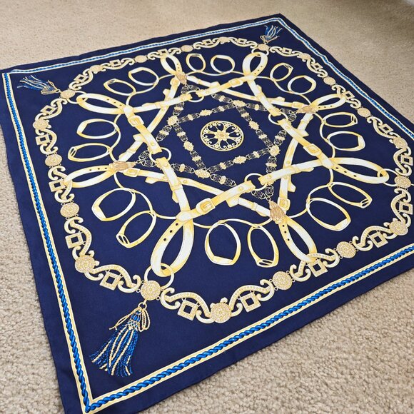 J. McLaughlin Silk Scarf Equestrian Design Hand Rolled and Hand Stitched - Picture 6 of 10